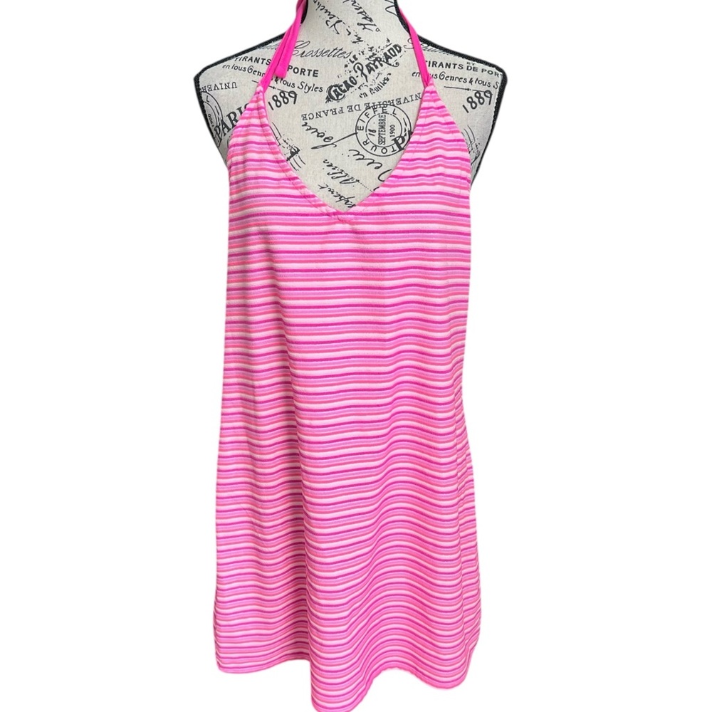 Pink Striped Halter Swim Cover-Up